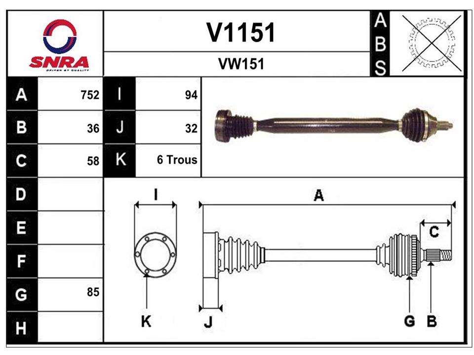 SNRA V1151 Drive shaft V1151