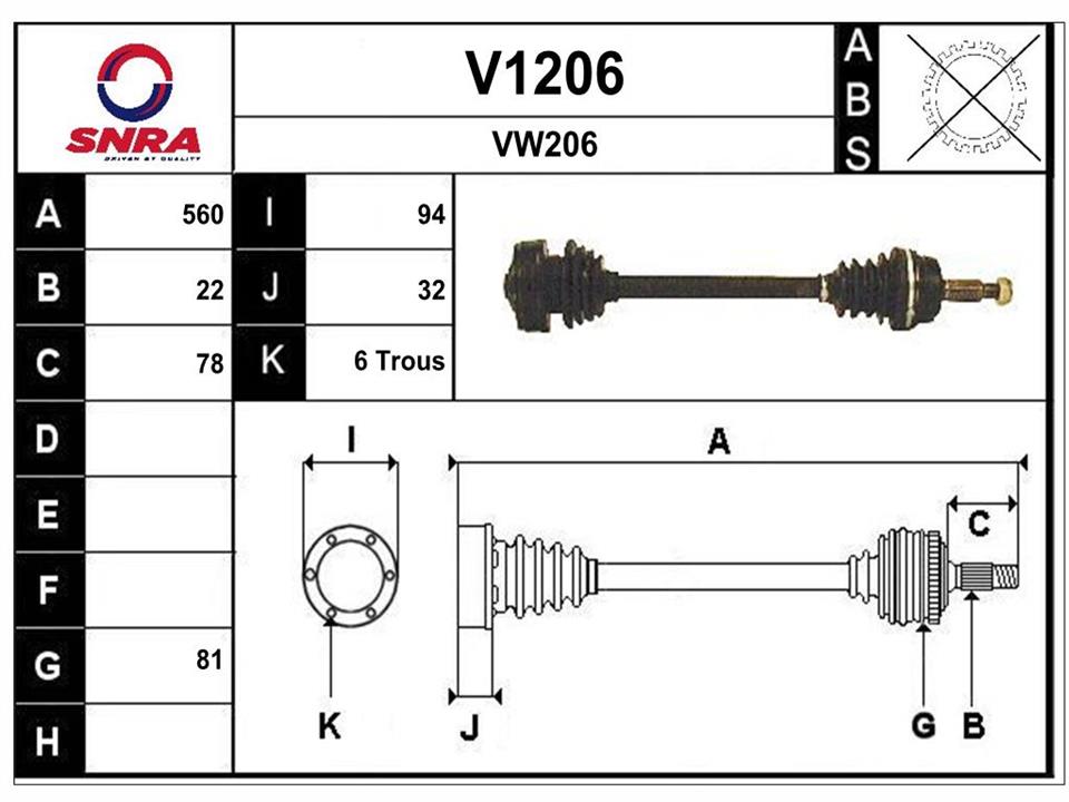 SNRA V1206 Drive shaft V1206