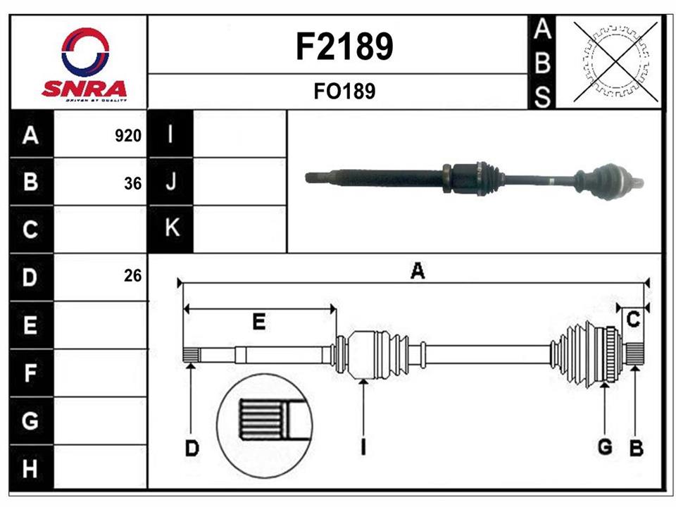 SNRA F2189 Drive shaft F2189