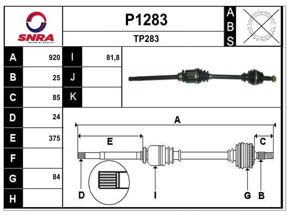 SNRA P1283 Drive shaft P1283