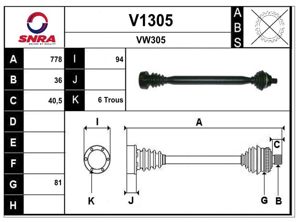 SNRA V1305 Drive shaft V1305
