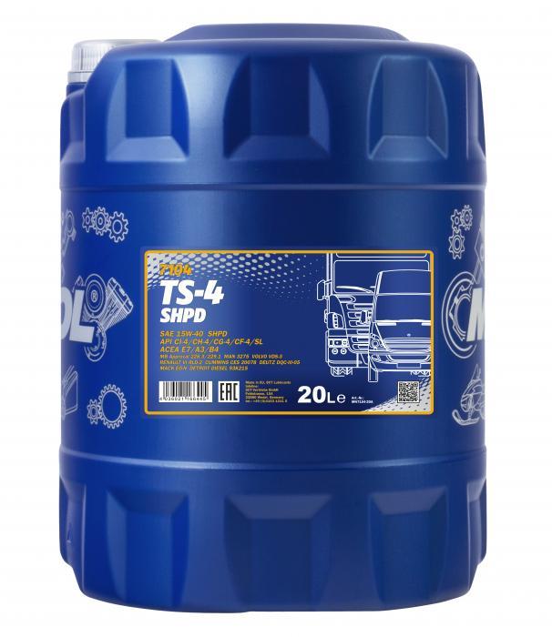 Mannol MN7104-20 Motor oil MANNOL 7104 TS-4 SHPD 15W-40 Extra ACEA A3/B4/E7 API CI-4 Plus/CI-4/CH-4/SL, 20 l MN710420