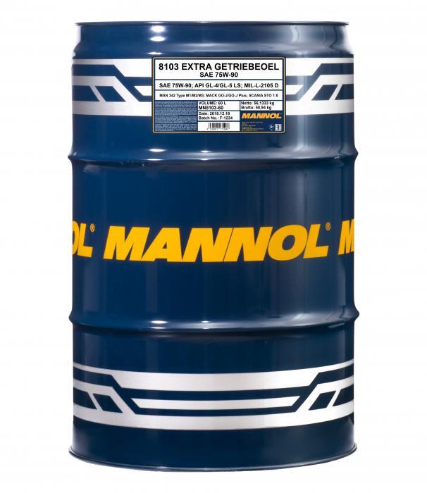 Mannol MN8103-60 Transmission oil MANNOL 8103 Extra Getriebeoel 75W-90 API GL-4/GL-5 LS, 60 l MN810360