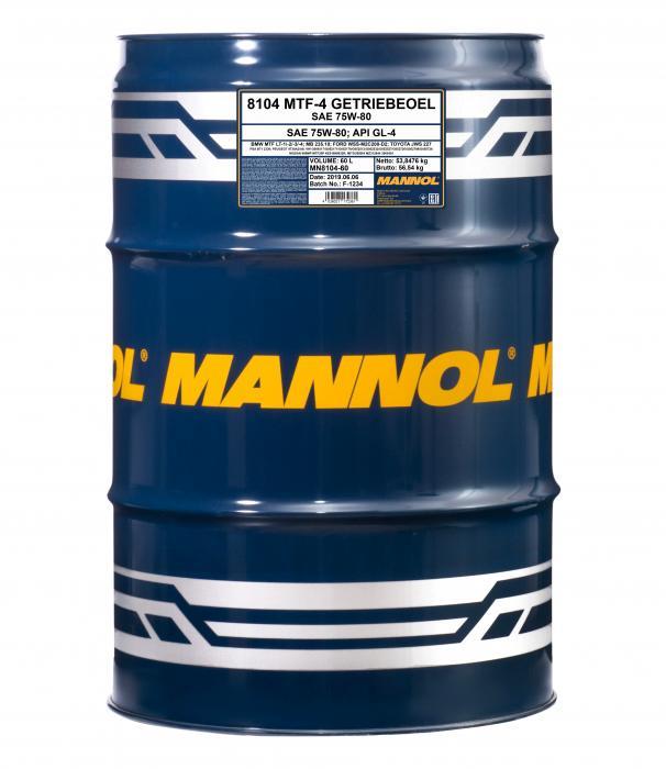 Mannol MN8104-60 Transmission oil MANNOL 8104 MTF-4 Getriebeoel 75W-80 API GL-4, 60 l MN810460