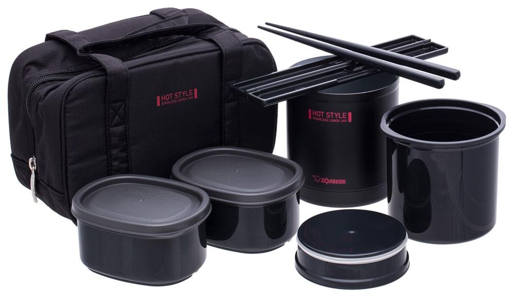 Zojirushi SZ-MB04BA Lunch set (4 containers + chopsticks), black SZMB04BA