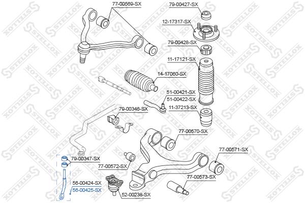 Drop links Ssangyong: 5600425SX Stellox Front anti roll bar link, right