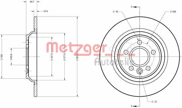 Metzger 6110728 Rear brake disc, non-ventilated 6110728