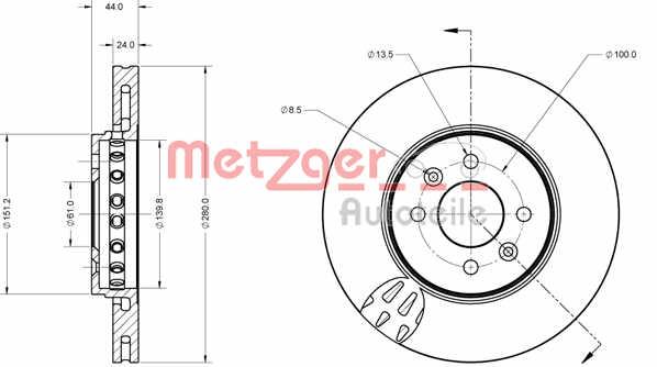 Metzger 6110729 Front brake disc ventilated 6110729
