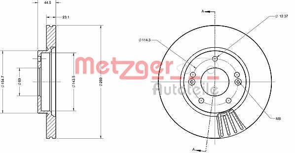Metzger 6110738 Front brake disc ventilated 6110738