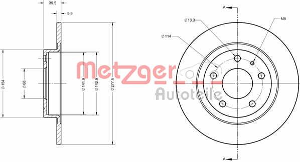 Metzger 6110740 Rear brake disc, non-ventilated 6110740