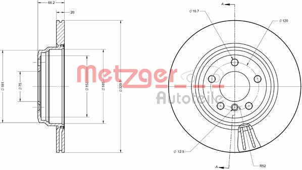 Metzger 6110742 Rear ventilated brake disc 6110742