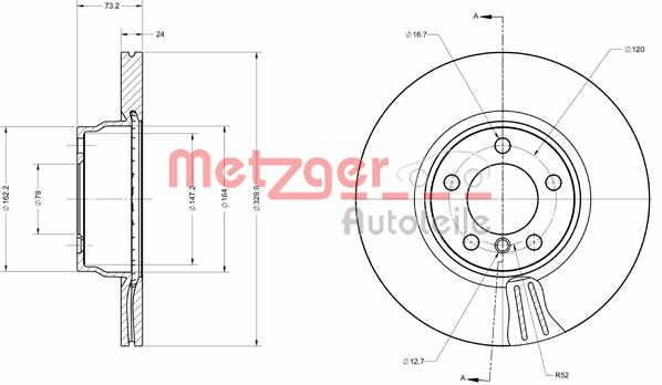 Metzger 6110743 Front brake disc ventilated 6110743