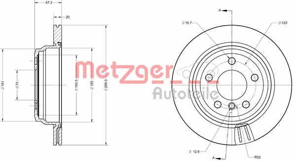 Metzger 6110744 Rear ventilated brake disc 6110744