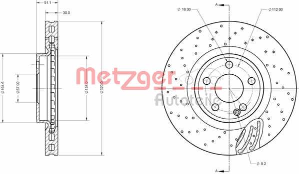Metzger 6110754 Front brake disc ventilated 6110754