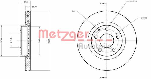 Metzger 6110755 Front brake disc ventilated 6110755