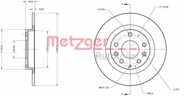 Metzger 6110756 Rear brake disc, non-ventilated 6110756