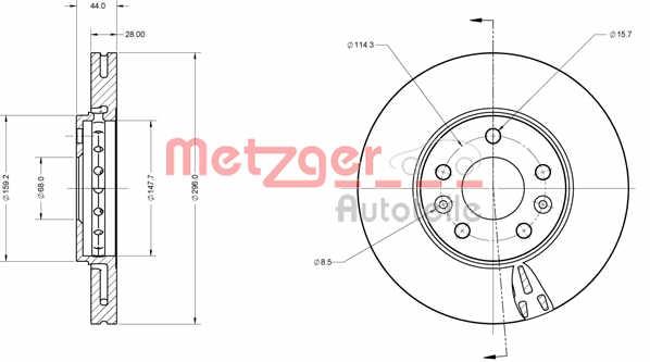 Metzger 6110760 Front brake disc ventilated 6110760
