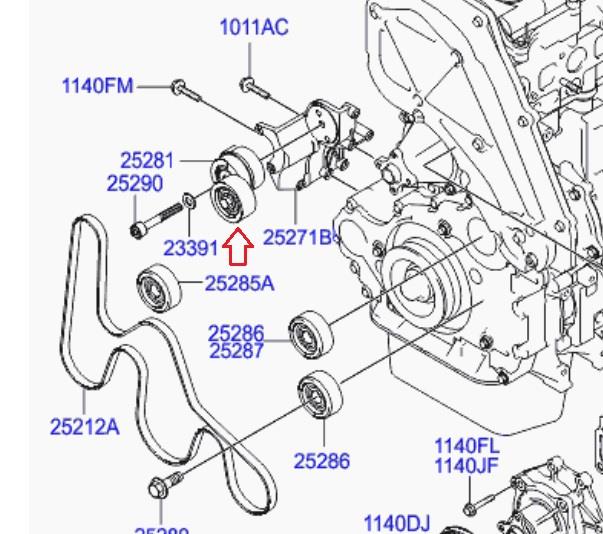 252814A610 Hyundai/Kia Timing belt tensioner pulley