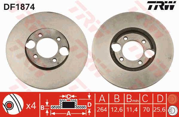 TRW DF1874 Rear brake disc, non-ventilated DF1874