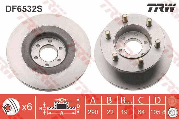 TRW DF6532S Unventilated front brake disc DF6532S