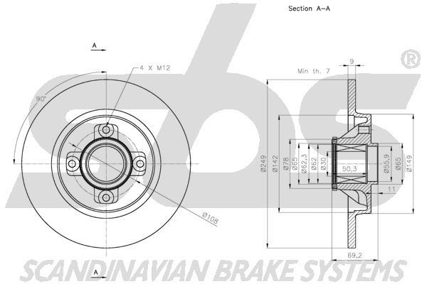 SBS 1815201952 Rear brake disc, non-ventilated 1815201952