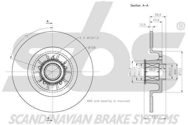 SBS 1815203952 Rear brake disc, non-ventilated 1815203952
