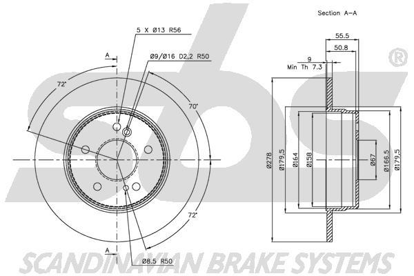 SBS 1815313326 Rear brake disc, non-ventilated 1815313326