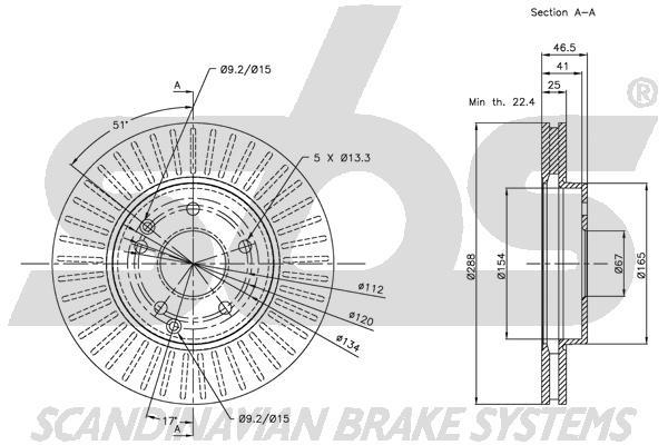 SBS 1815313332 Front brake disc ventilated 1815313332