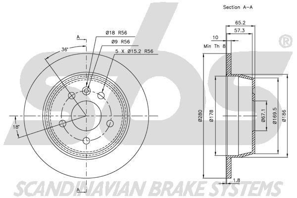SBS 1815313333 Rear brake disc, non-ventilated 1815313333