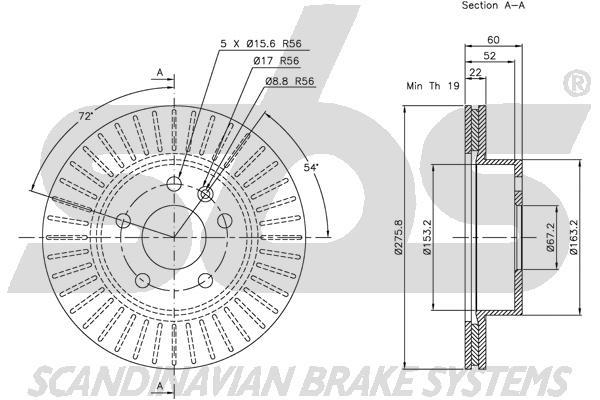 SBS 1815313335 Front brake disc ventilated 1815313335