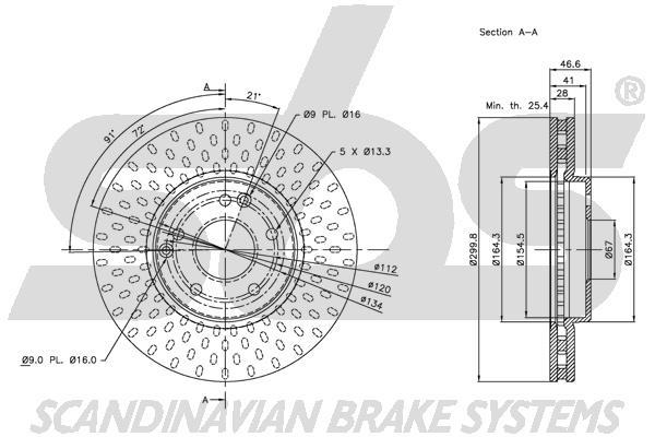 SBS 1815313341 Front brake disc ventilated 1815313341