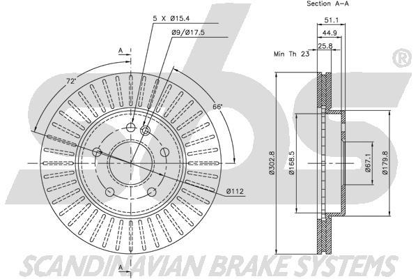 SBS 1815313347 Front brake disc ventilated 1815313347