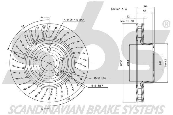 SBS 1815313351 Front brake disc ventilated 1815313351