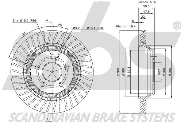 SBS 1815313352 Rear ventilated brake disc 1815313352