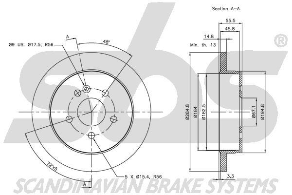SBS 1815313354 Rear brake disc, non-ventilated 1815313354