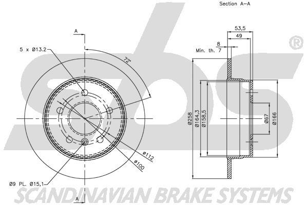 SBS 1815313355 Rear brake disc, non-ventilated 1815313355