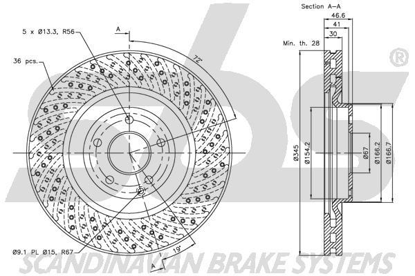 SBS 1815313390 Front brake disc ventilated 1815313390