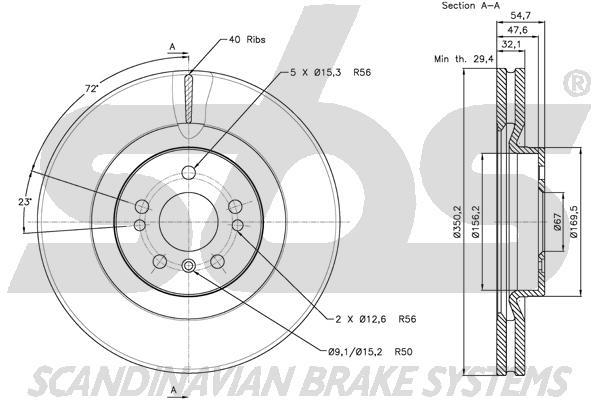 SBS 1815313393 Front brake disc ventilated 1815313393