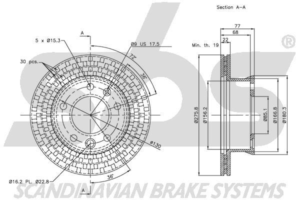 SBS 1815313397 Front brake disc ventilated 1815313397