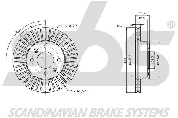 SBS 1815313409 Front brake disc ventilated 1815313409