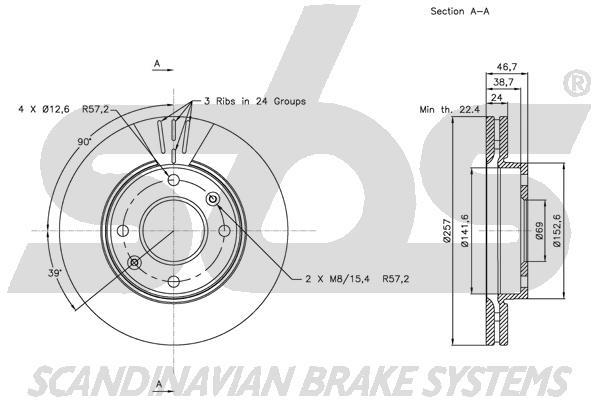 SBS 1815313410 Front brake disc ventilated 1815313410