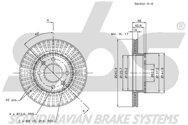 SBS 1815313419 Front brake disc ventilated 1815313419