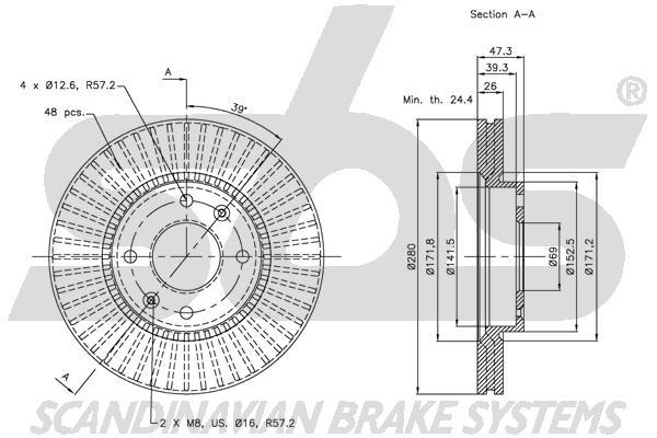 SBS 1815313420 Front brake disc ventilated 1815313420