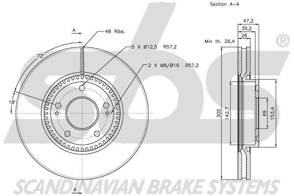SBS 1815313422 Front brake disc ventilated 1815313422