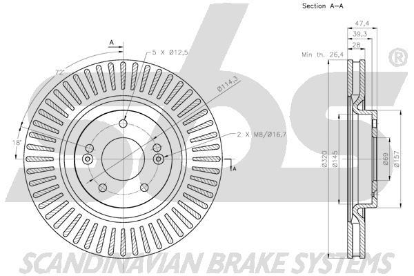 SBS 1815313443 Front brake disc ventilated 1815313443