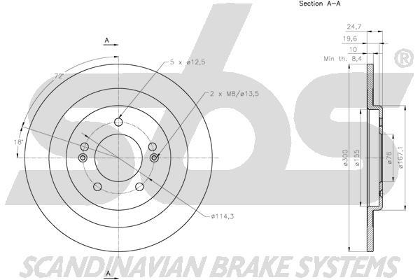 SBS 1815313444 Rear brake disc, non-ventilated 1815313444