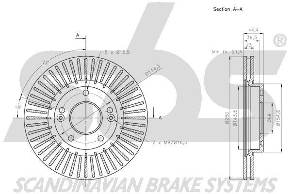 SBS 1815313445 Front brake disc ventilated 1815313445