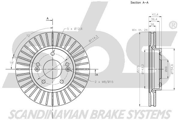 SBS 1815313449 Front brake disc ventilated 1815313449