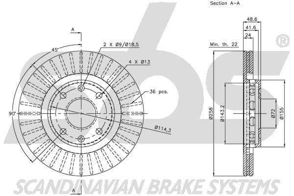 SBS 1815313502 Front brake disc ventilated 1815313502