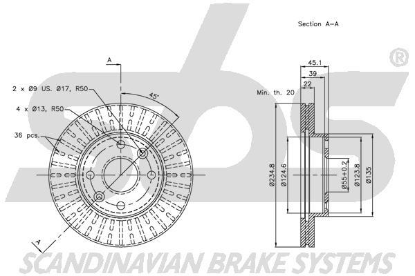 SBS 1815313510 Front brake disc ventilated 1815313510
